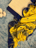 Handspun Handwoven Kotpad Suit Set - Checkered Yellow & Blue