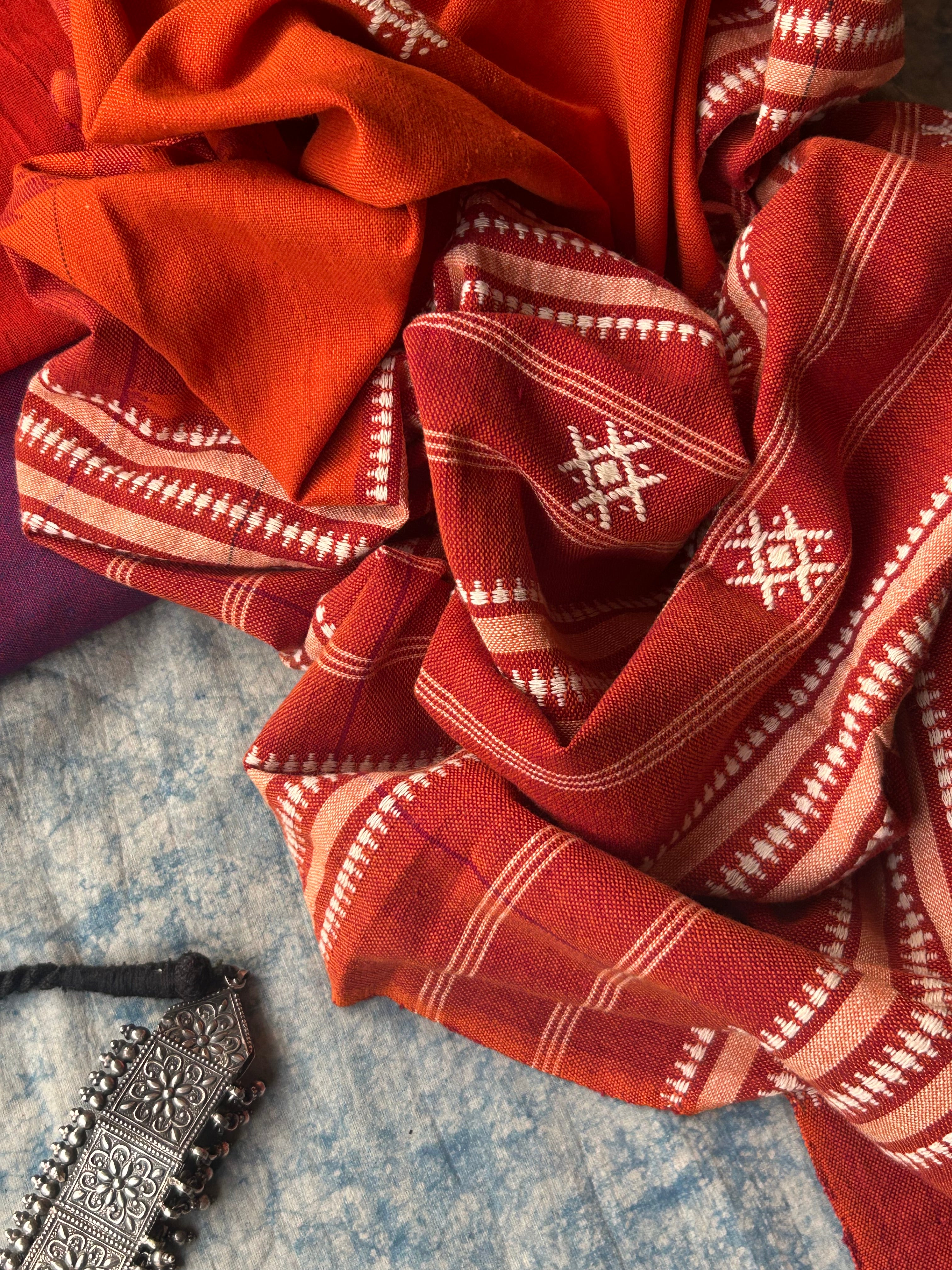 Handspun Handwoven Kotpad Suit Set - Bright Orange and Purple