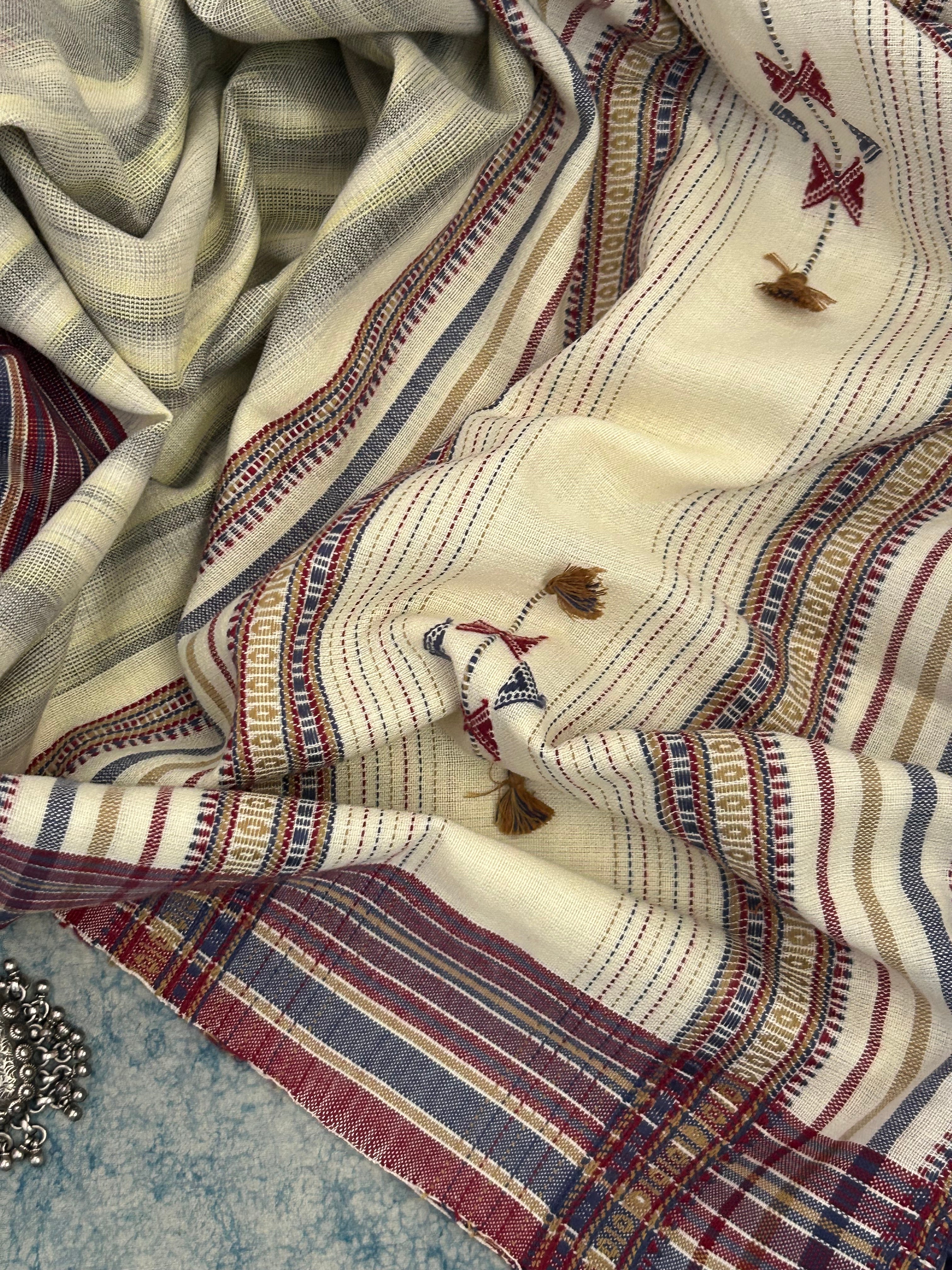 Handwoven Bhujodi and Kotpad Set - Ivory, Yellow and Maroon