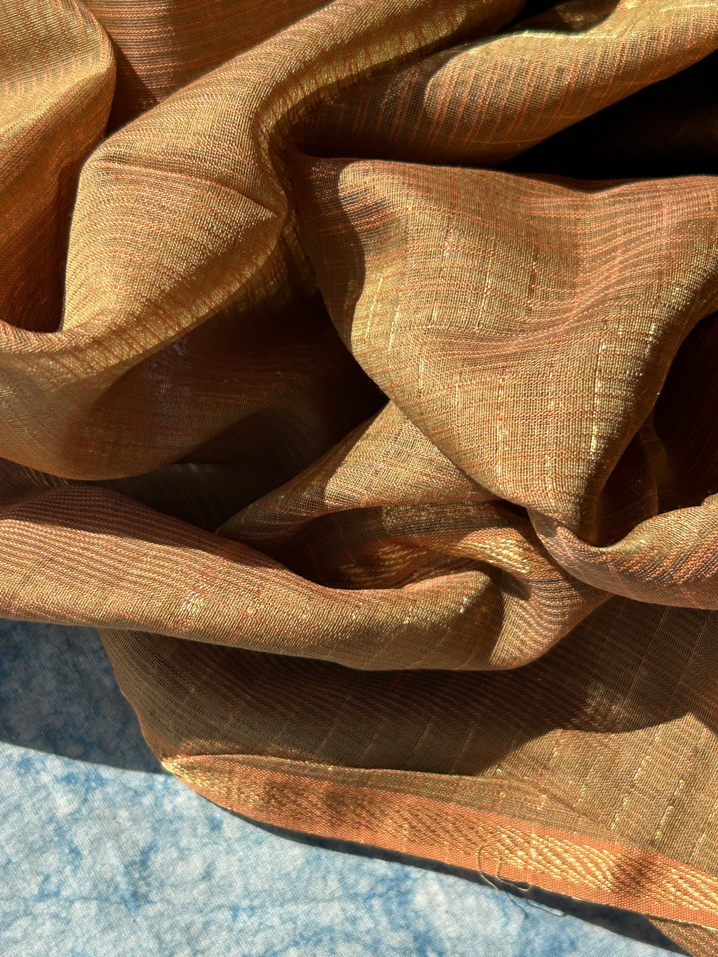 Handwoven Maheshwari Kurta Dupatta Set - Burnt Orange & Almond