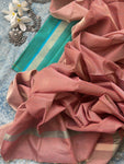 Handwoven Maheshwari Kurta Dupatta Set - Turquoise & Peach