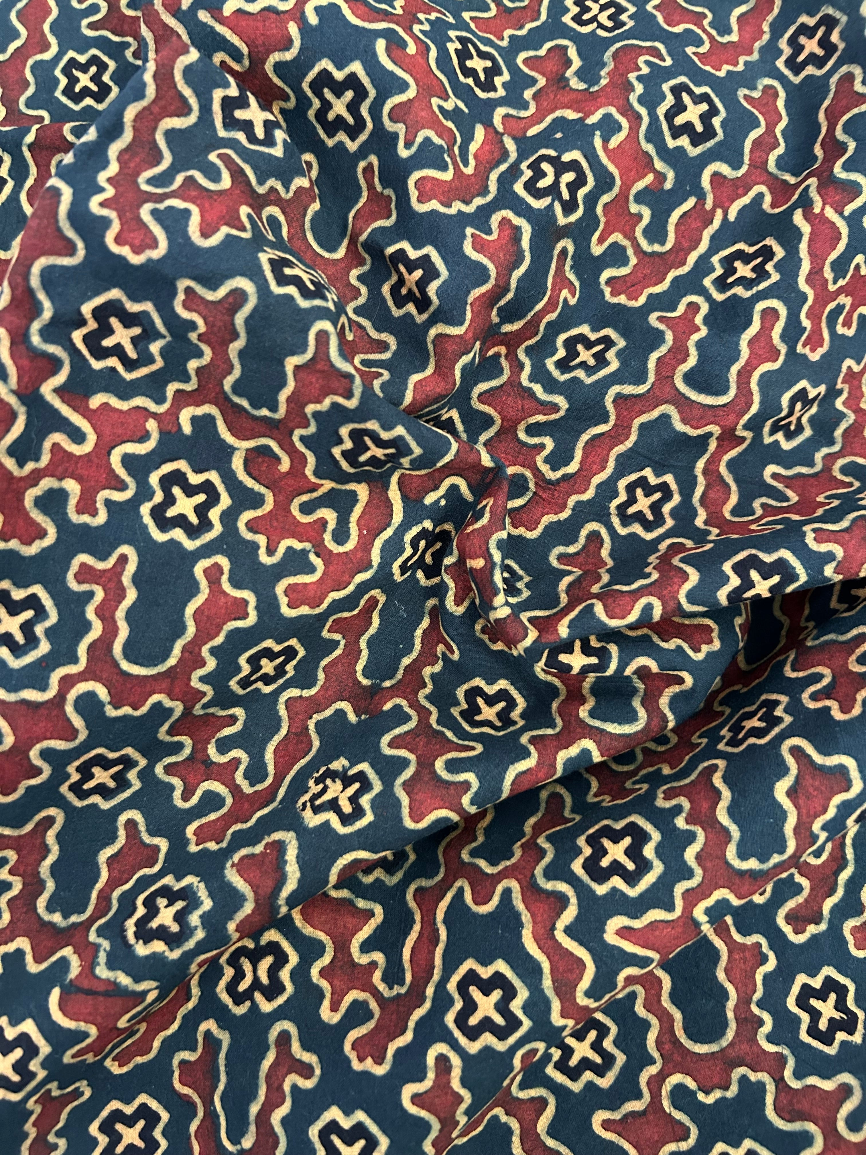Handblock Printed Ajrakh Cotton - Green(2.4m)