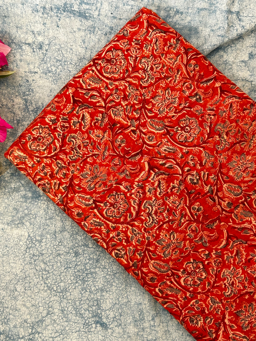 Handspun & Handwoven 2.5m Cotton Fabric With Handdone Pedana Kalamkari