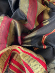 Handwoven Maheshwari Kurta Dupatta Set - Red & Black