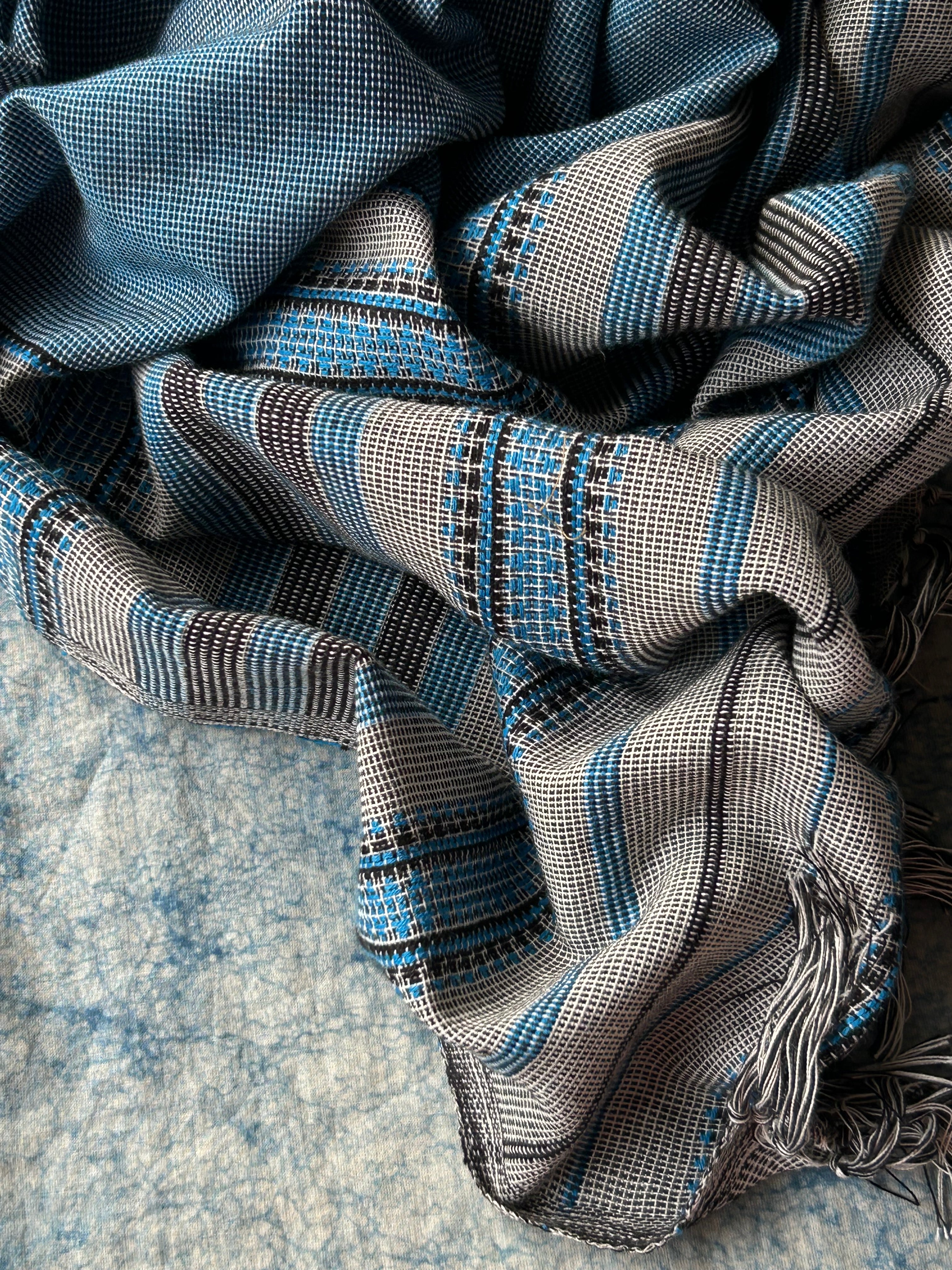 Neelambar - Handwoven Telangana Cotton and Bhujodi Dupatta Set