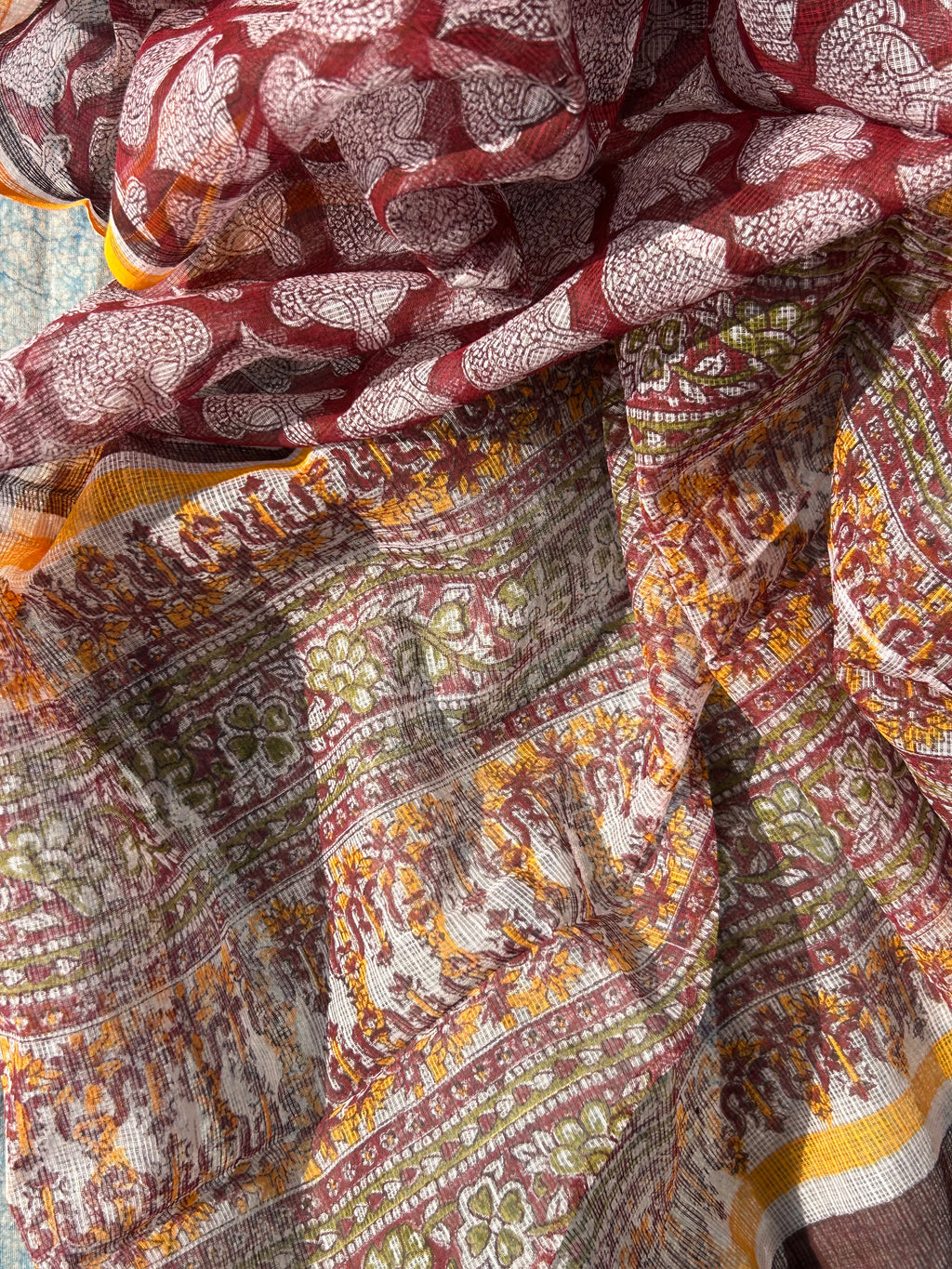 Handwoven Handblock Printed Set - Sunset Orange