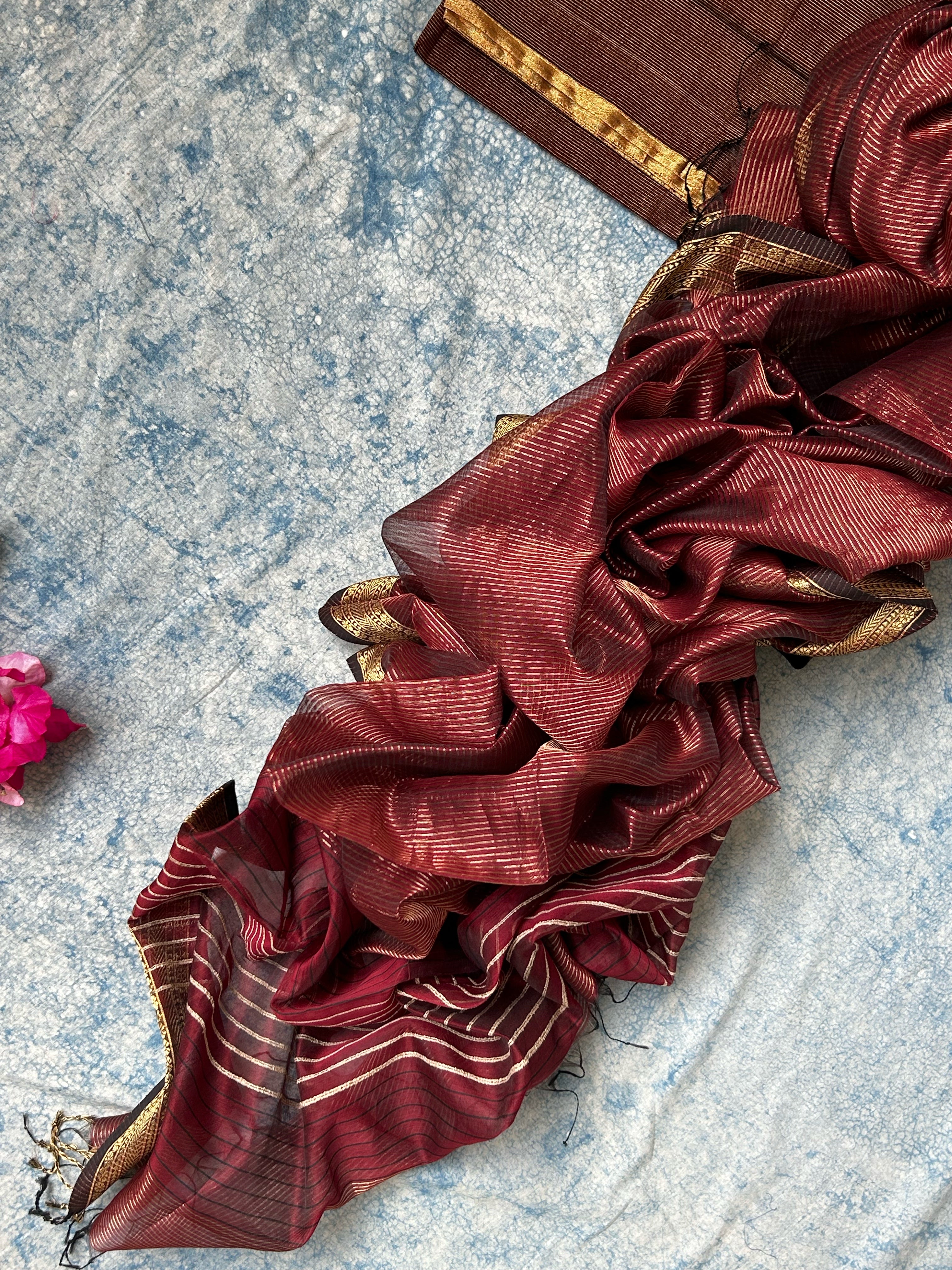 Handwoven Maheshwari Tissue Kurta Dupatta Set - Deep Wine