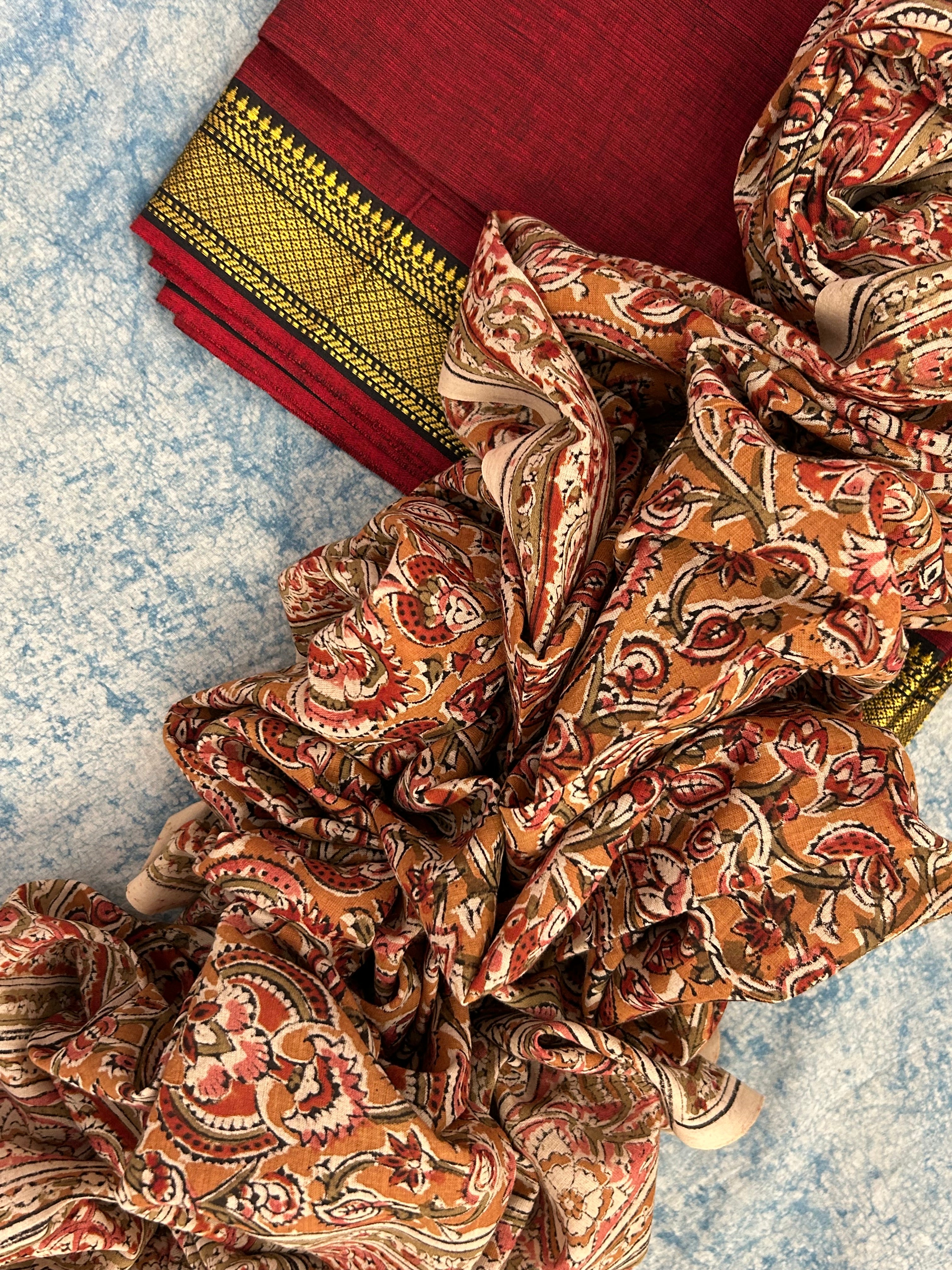 Handwoven Handcrafted Mangalagiri Kalamkari Kurta Dupatta Set