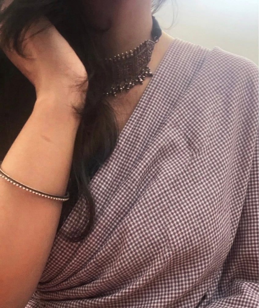 Handwoven 2.5m Checkered Fabric - mauve & white