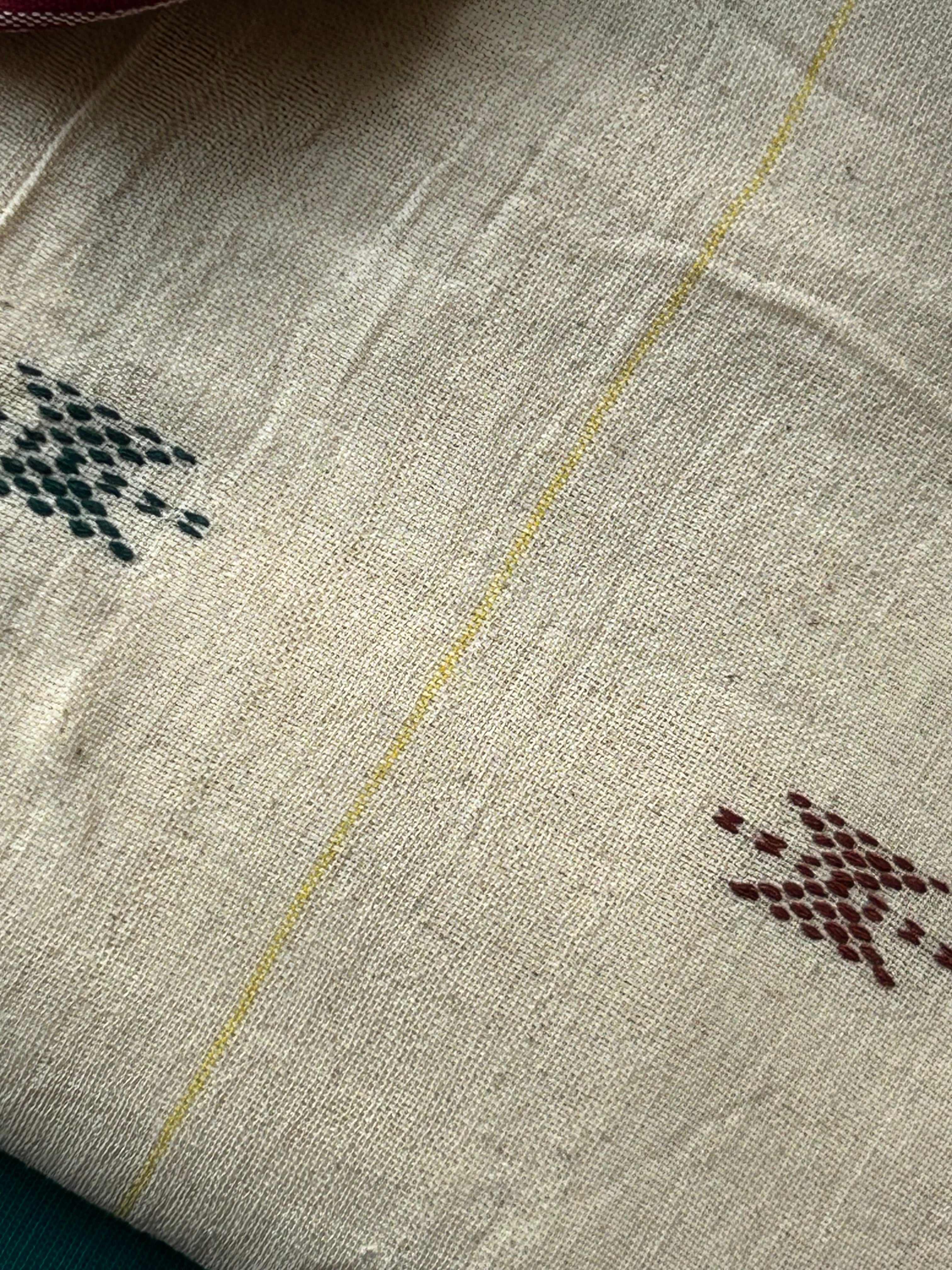 Handspun Handwoven Kotpad Suit Set - Ivory Multi Colour Butti