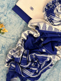 Handspun Handwoven Kotpad Suit Set - Ivory Blue Butti and Stripe Dupatta