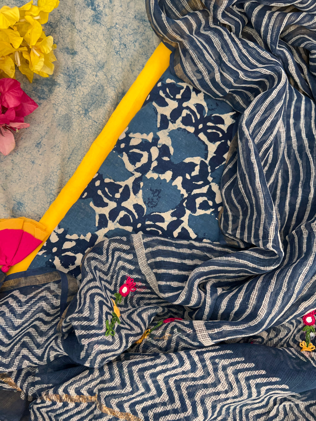 Handblock Handdone Embroidery Cotton Kota Suit