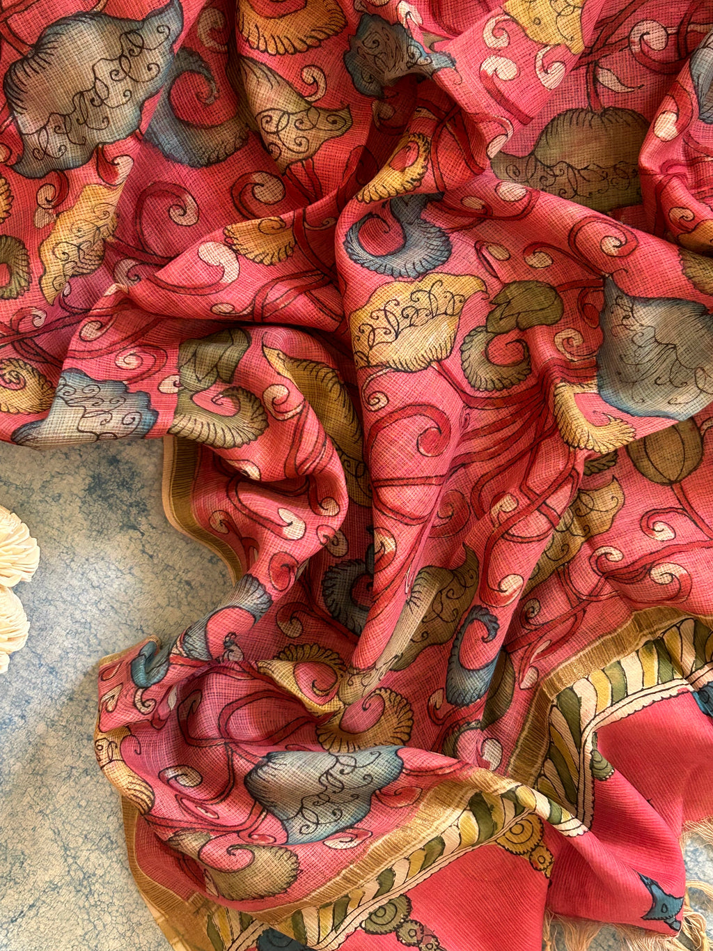 Geetanjali - Manjari -Handwoven Hand-drawn Handpainted Pen Kalamkari Dupatta