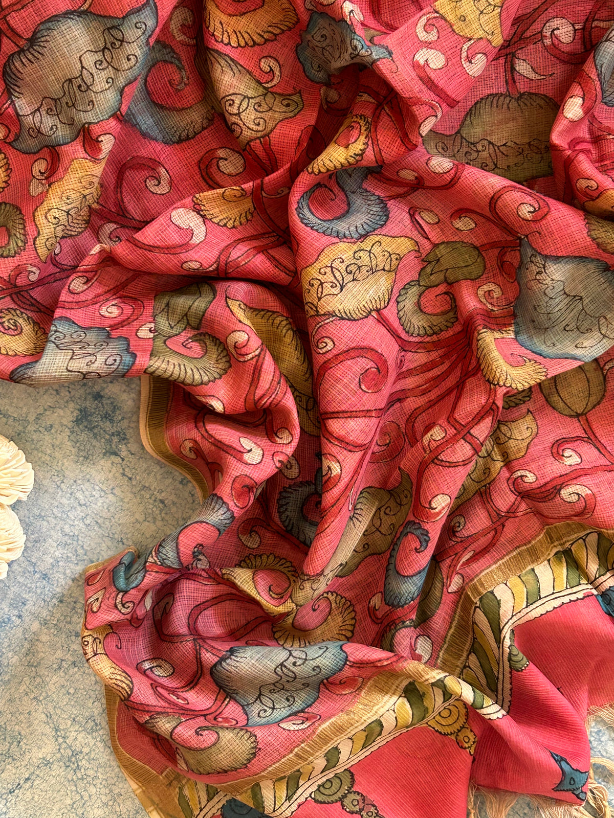 Geetanjali - Manjari -Handwoven Hand-drawn Handpainted Pen Kalamkari Dupatta