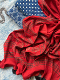 Daboo and Ajrakh Handblock Printed Set - Indigo and Madder Red