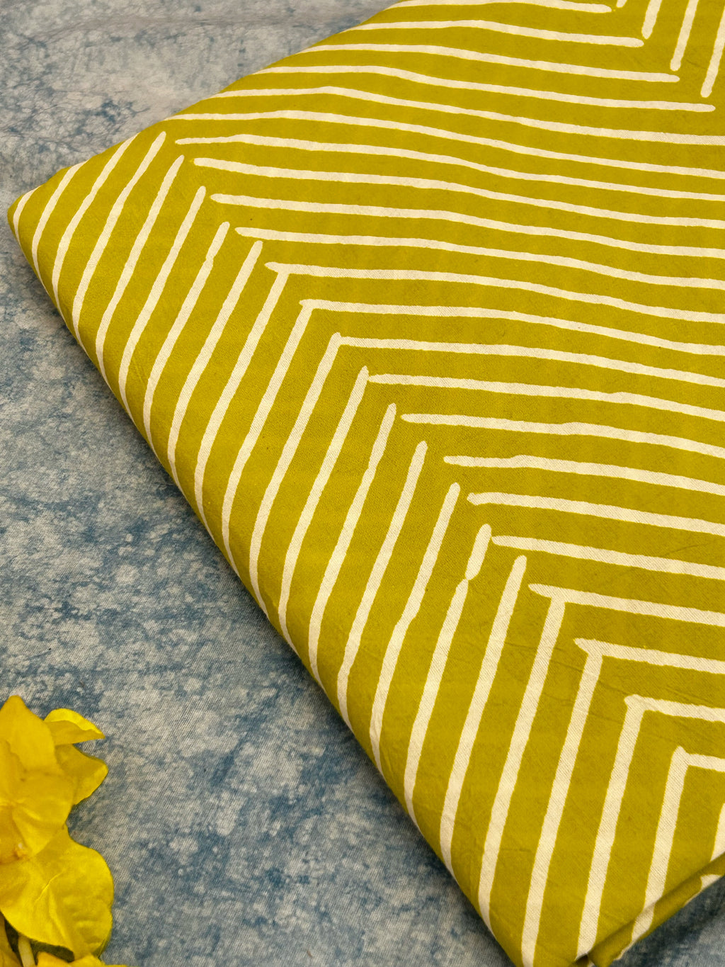 Handblock Print  Cotton Fabric - Lime Green