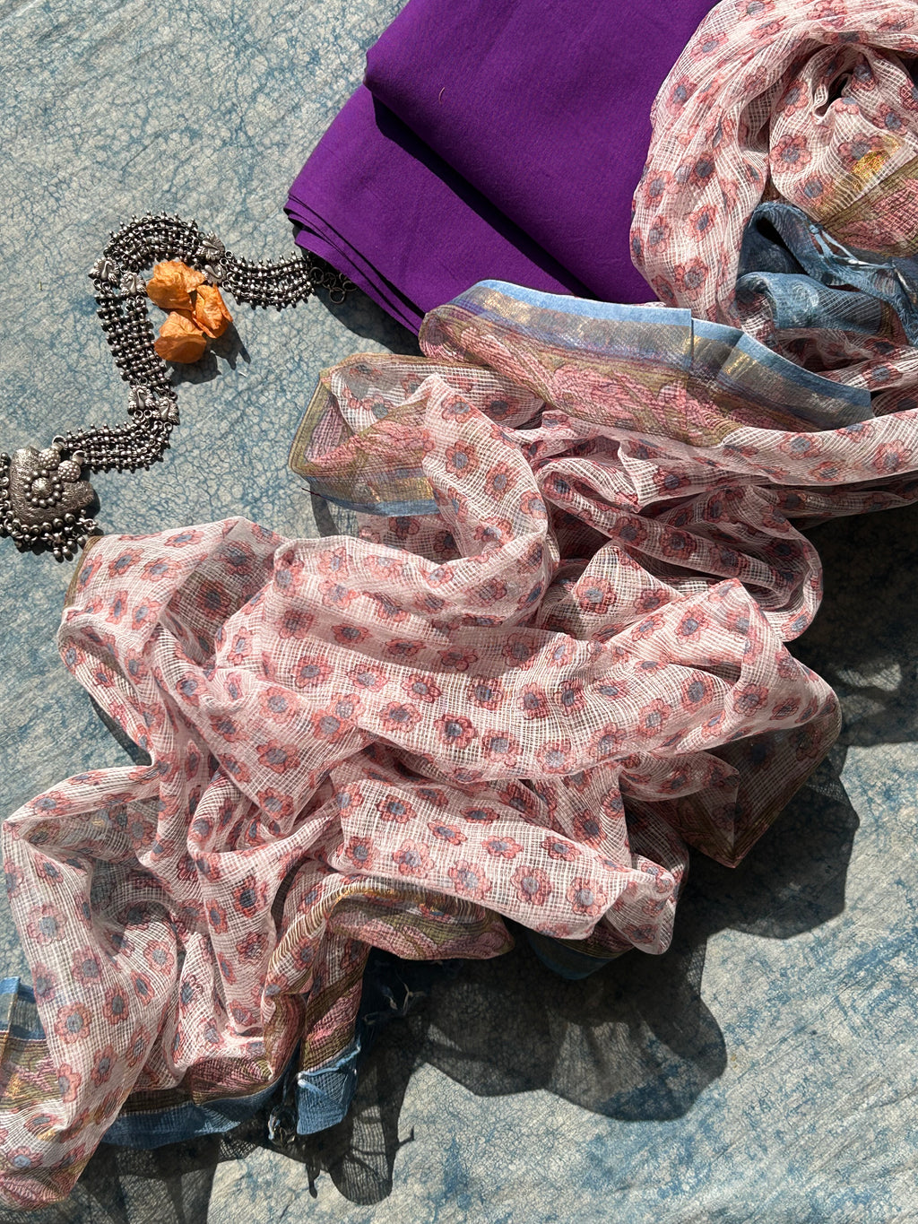 Handwoven Handblock Printed Set -Purple