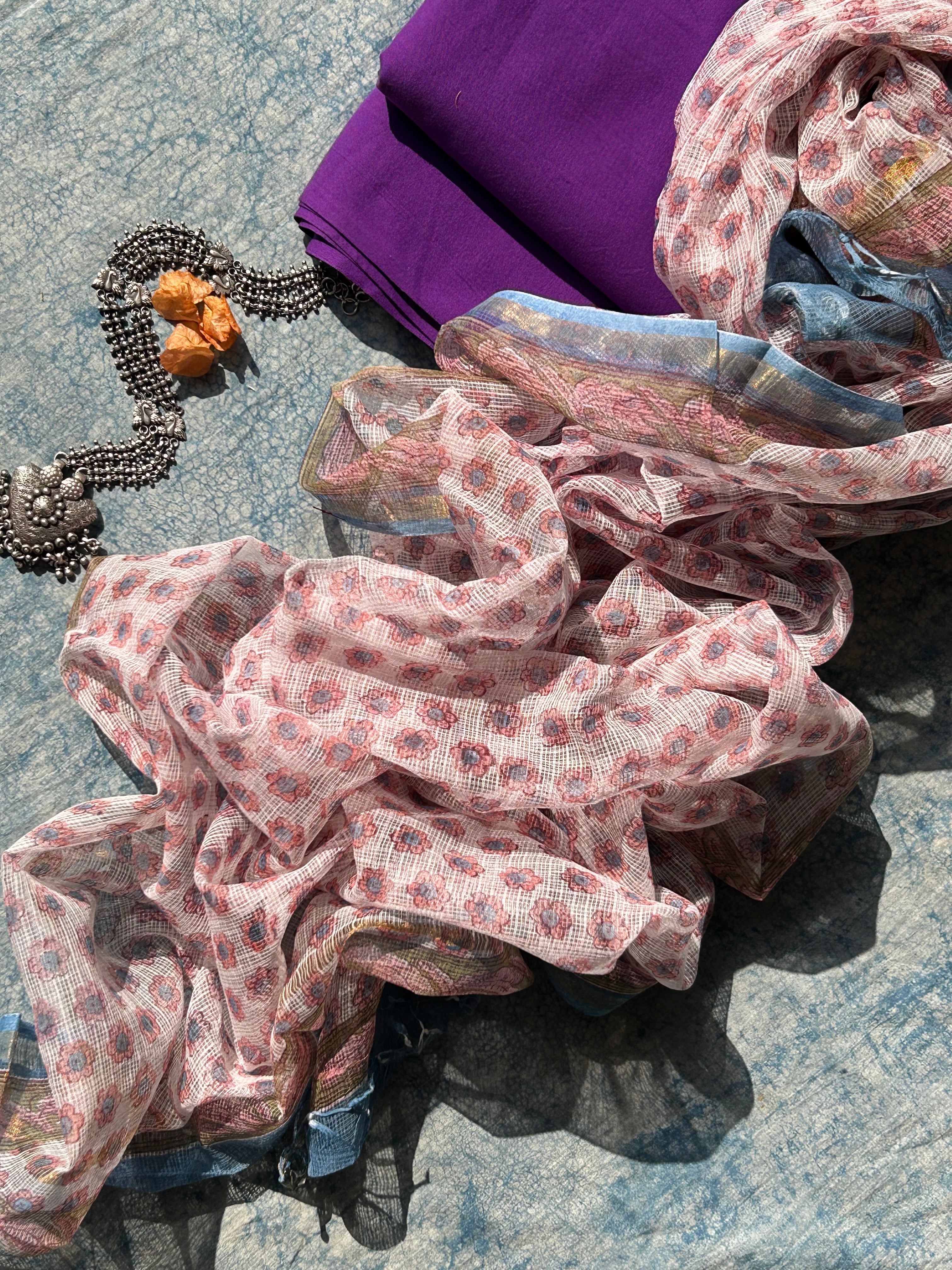 Handwoven Handblock Printed Set -Purple