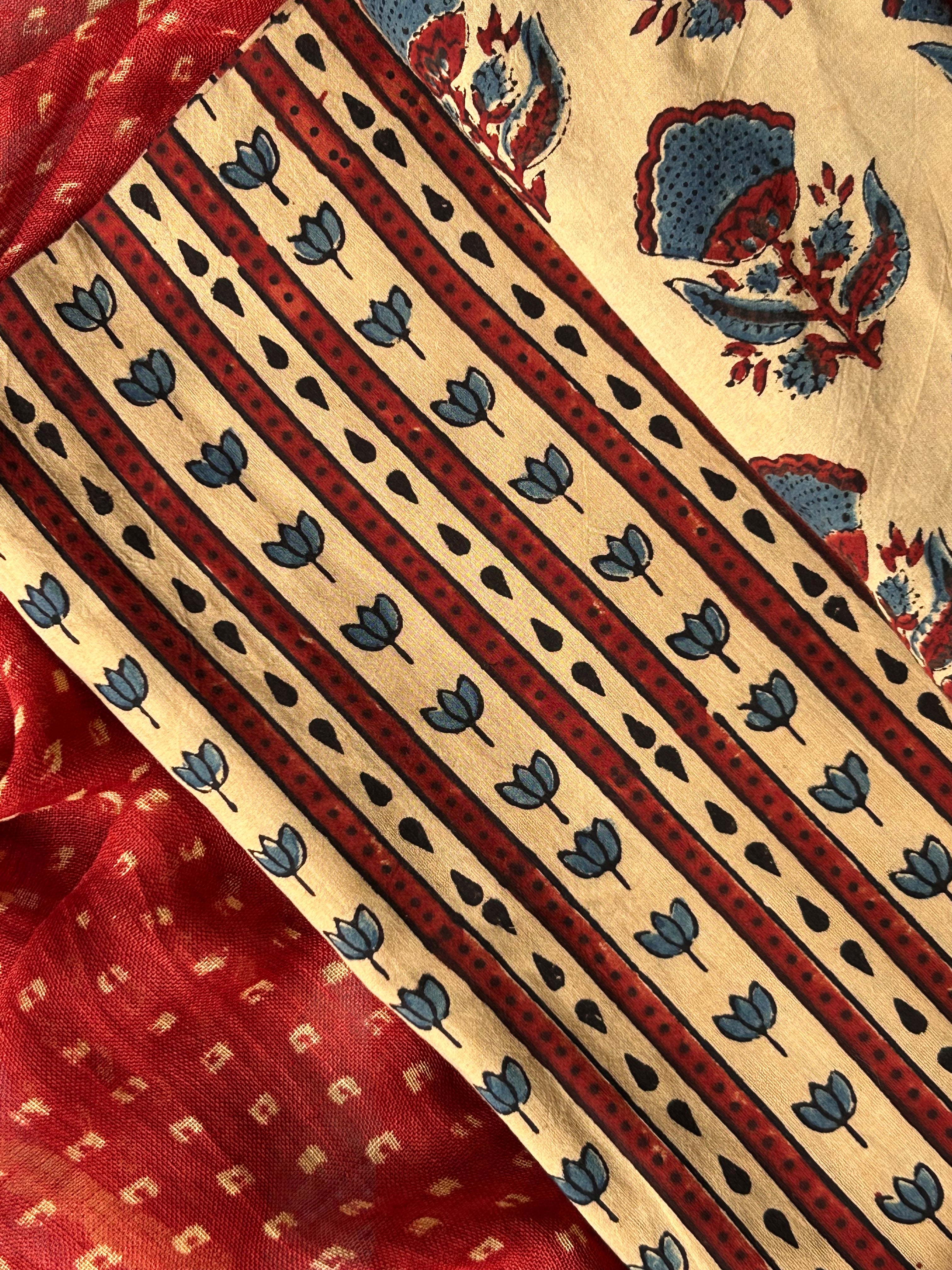 Maati - Natural Dyes Handblock Ajrakh Cotton and Linen Dupatta Set