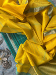 Handwoven Maheshwari Kurta Dupatta Set - Turquoise & Yellow