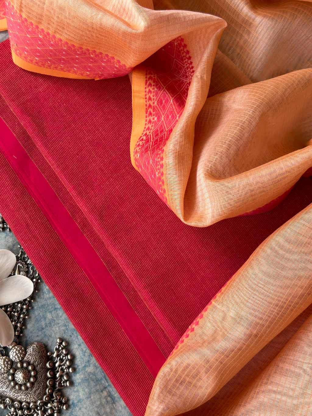 Handwoven Maheshwari Kurta Dupatta Set - Pink & Peach