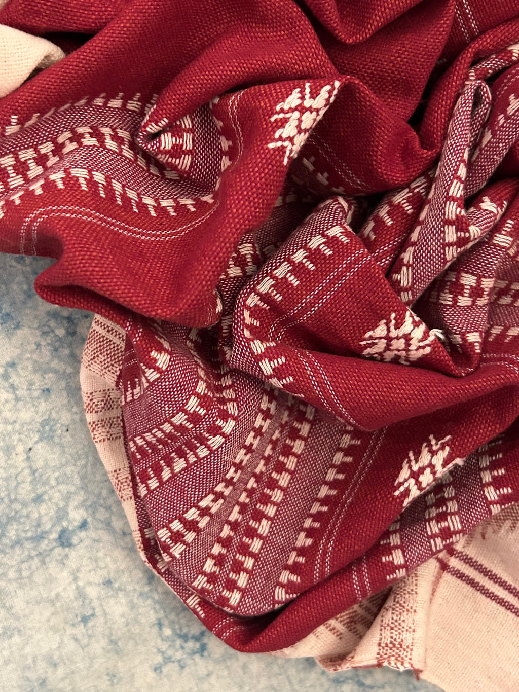 Handspun Handwoven Kotpad Suit Set - Ivory & Rust Maroon