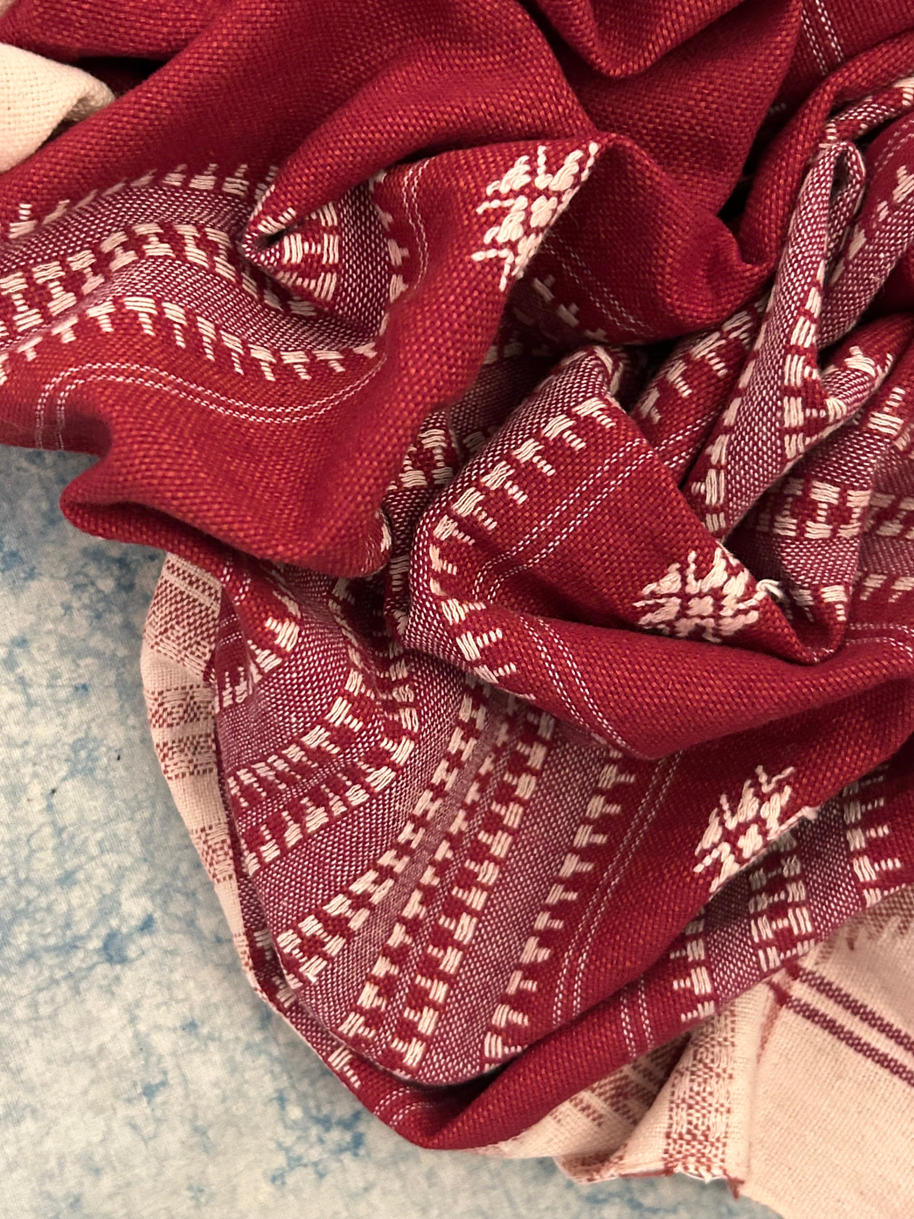 Handspun Handwoven Kotpad Suit Set - Ivory & Rust Maroon