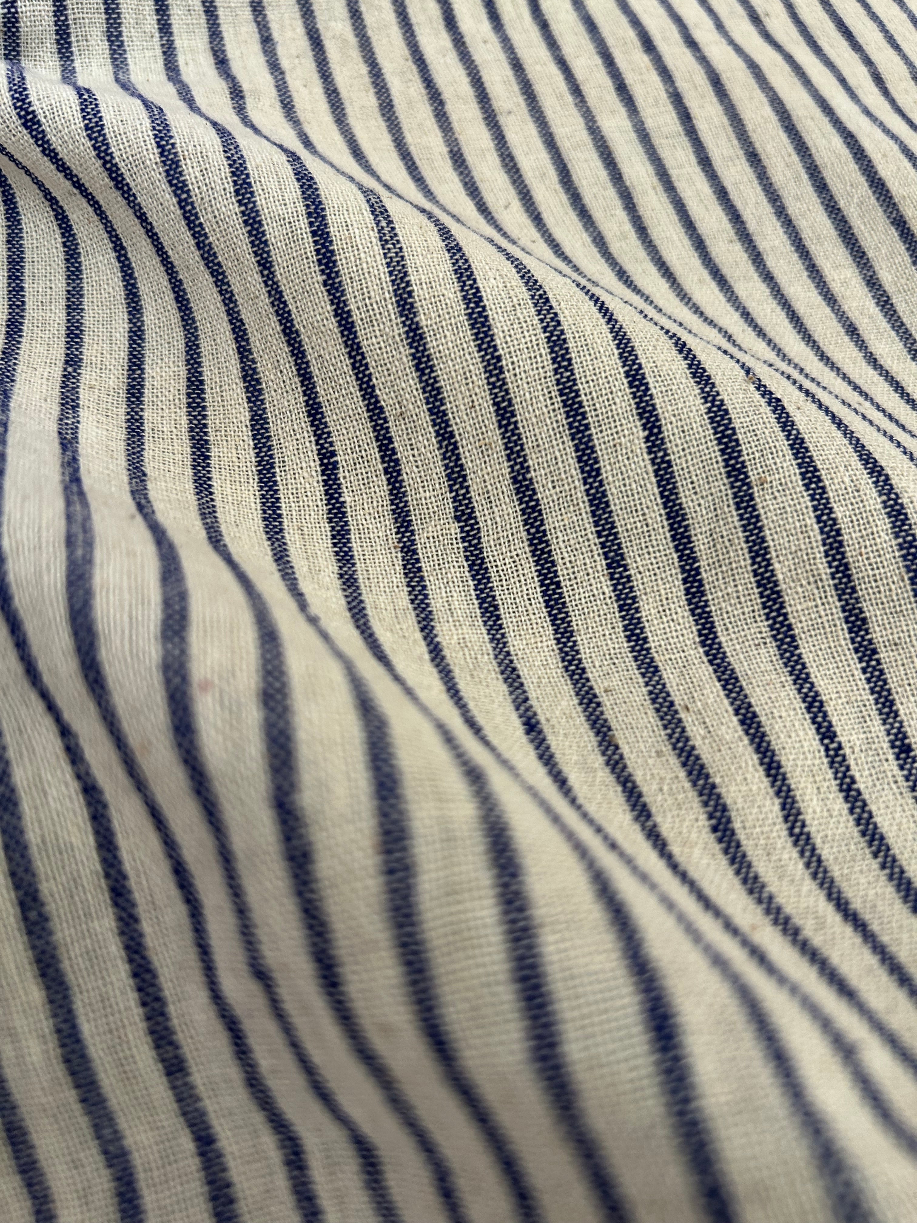 Handspun Handwoven Kotpad Fabric - Ivory & Blue (1m)