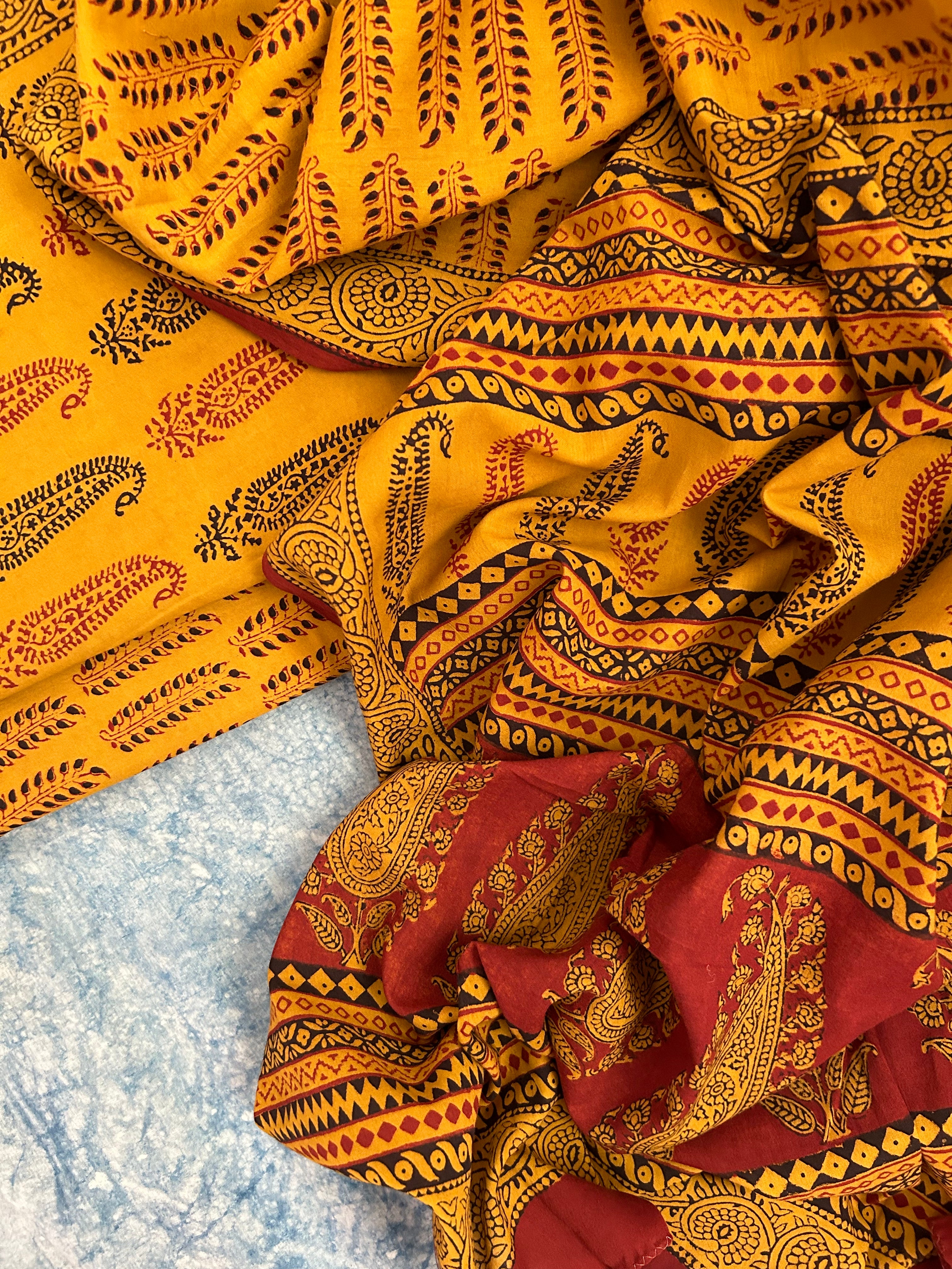 Natural Dyed Bagh Block Print Cotton Suit