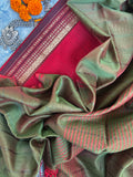 Handwoven Maheshwari Kurta Dupatta Set -Maroon & Green