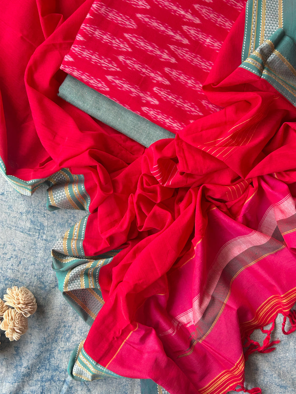 Maya - Handwoven Telangana cotton and Ilkal Dupatta Set