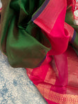 Handwoven Maheshwari Kurta Dupatta Set -Green & Pink