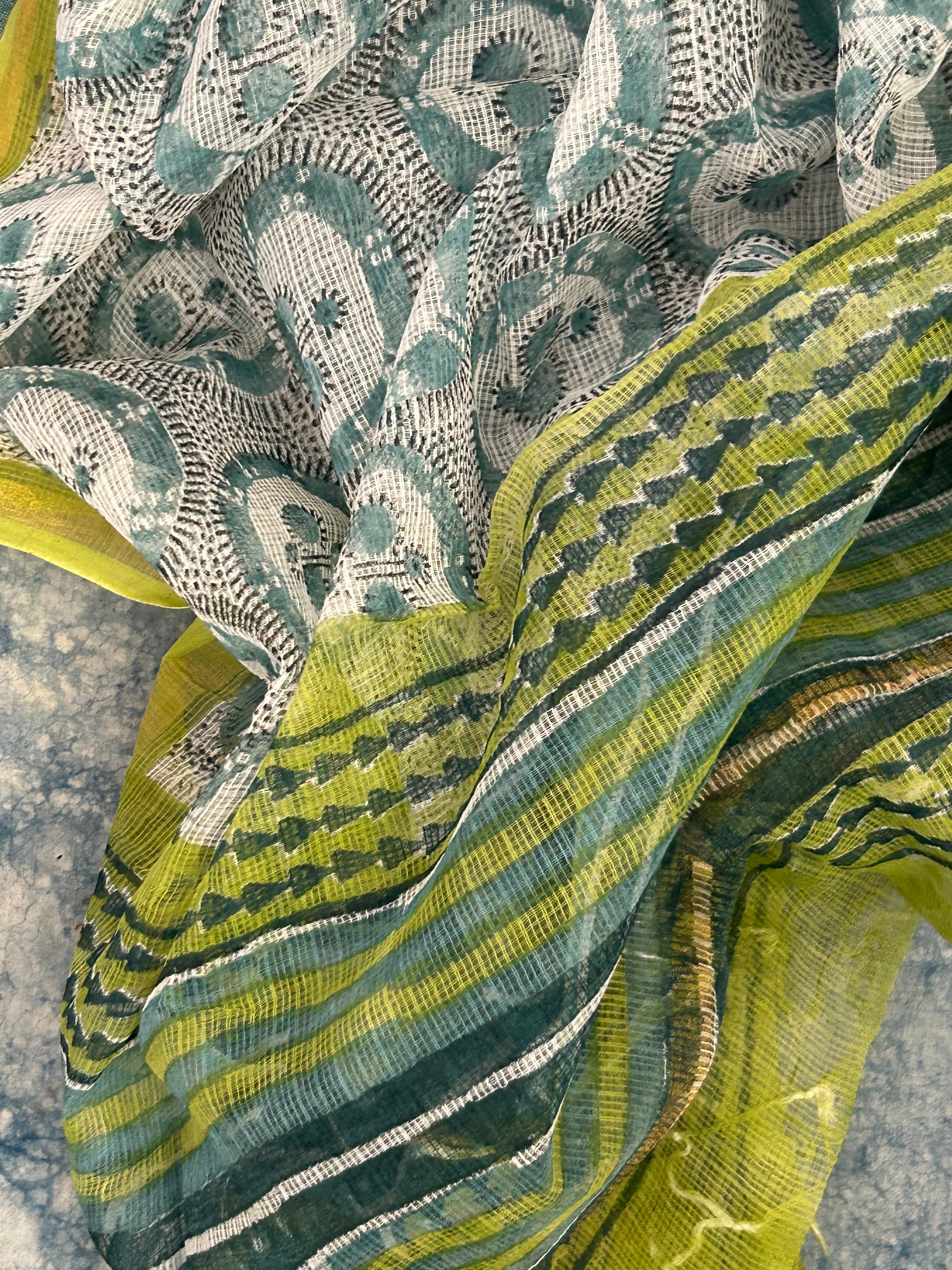 Handwoven Handblock Printed Set - Turquoise