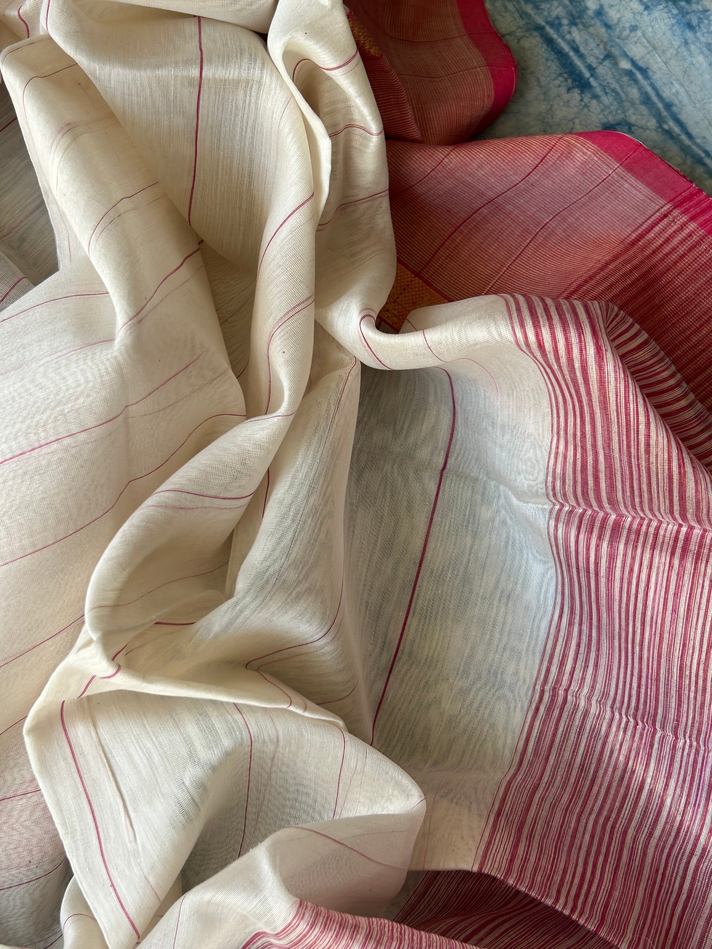 Handwoven Maheshwari Kurta Dupatta Set - Red & Ivory