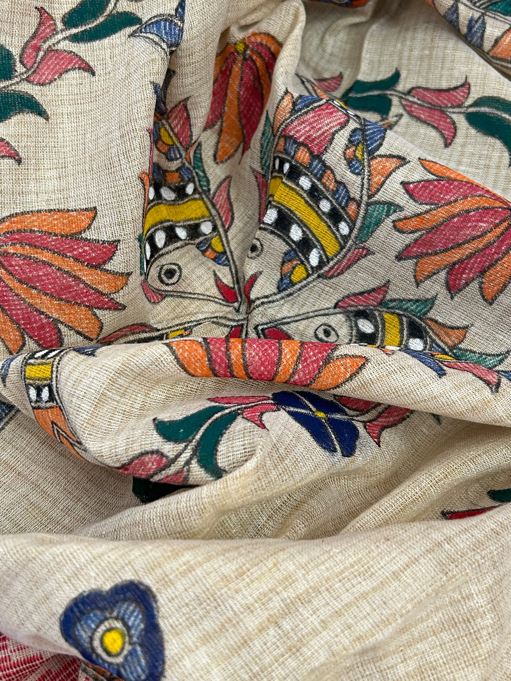 Madhubani Handpainted Cotton Silk Dupatta