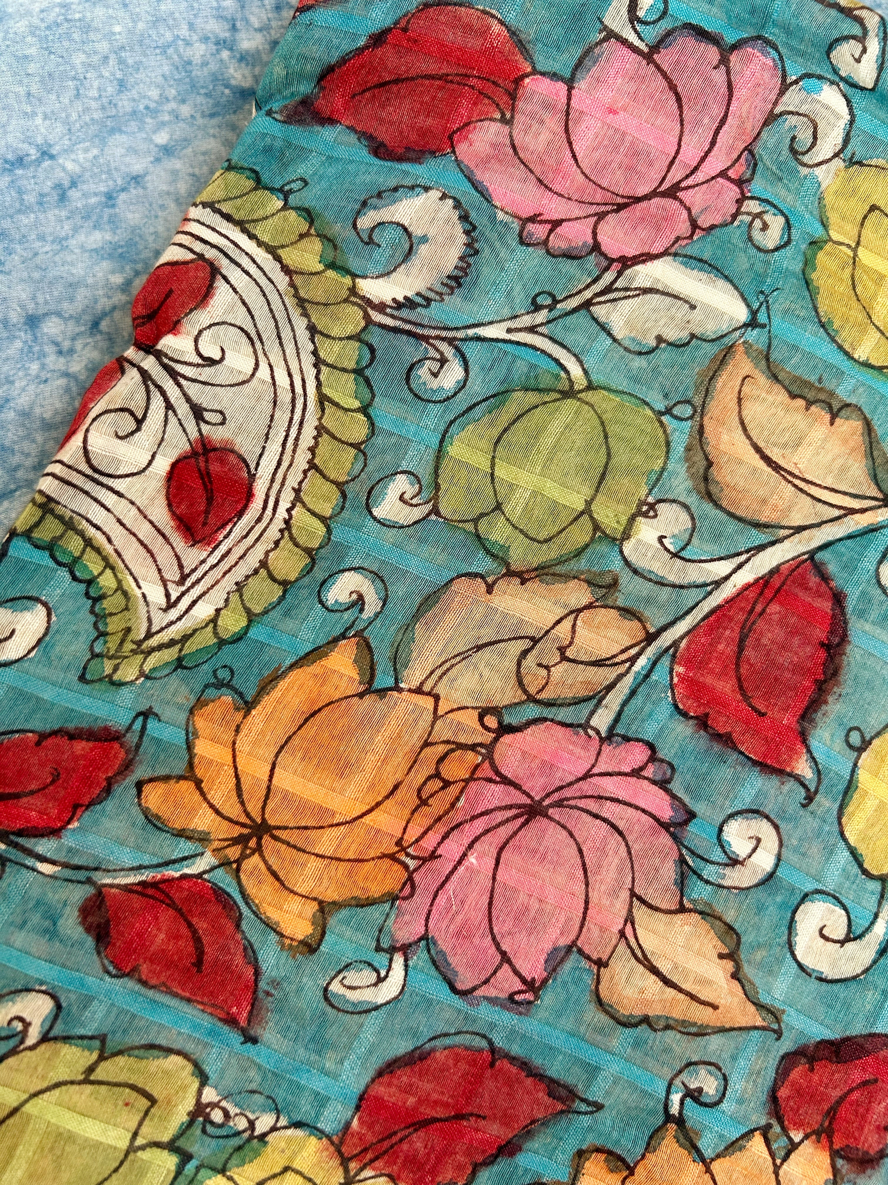 Handwoven Chanderi Silk Cotton Fabric With Handdone Pen Kalamkari
