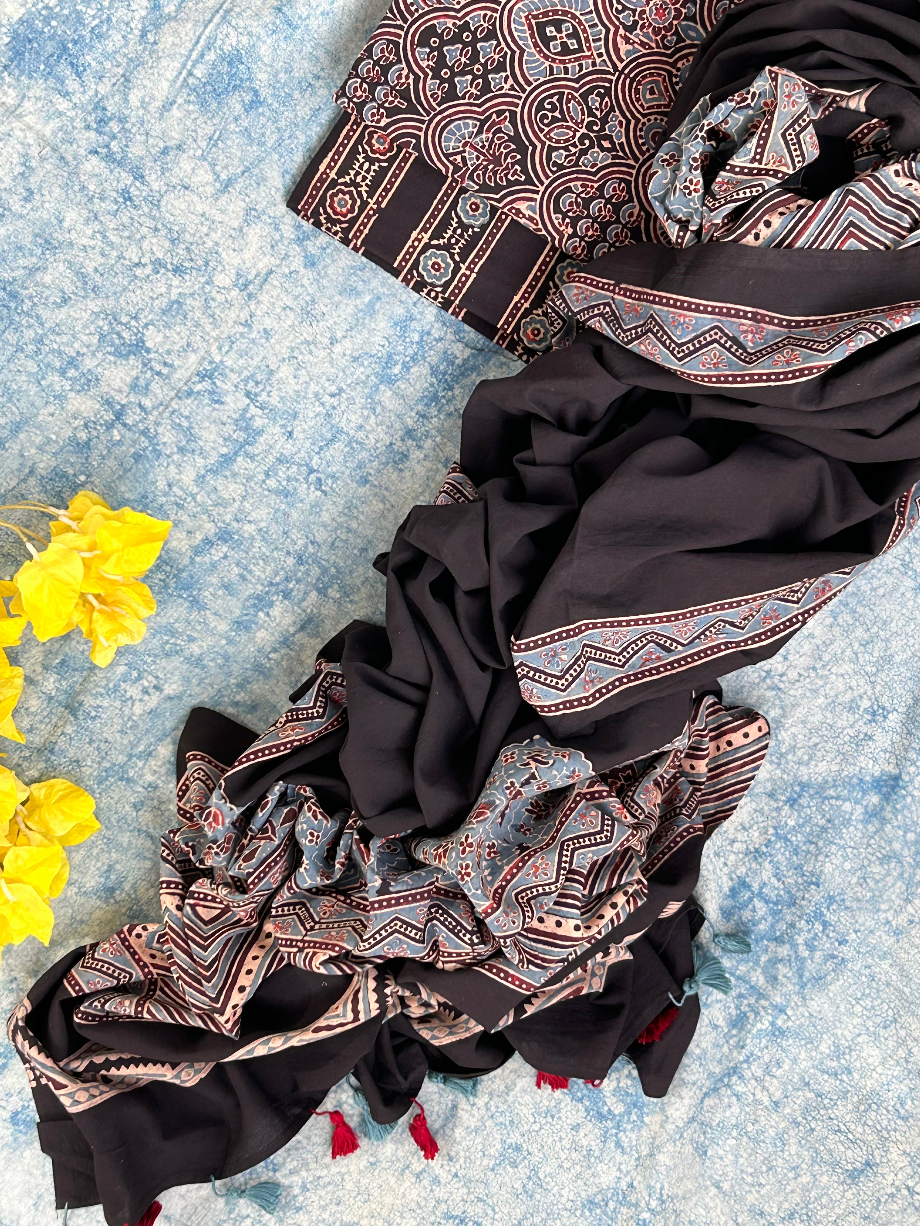 Natural Dyes Handblock Ajrakh Cotton Suit