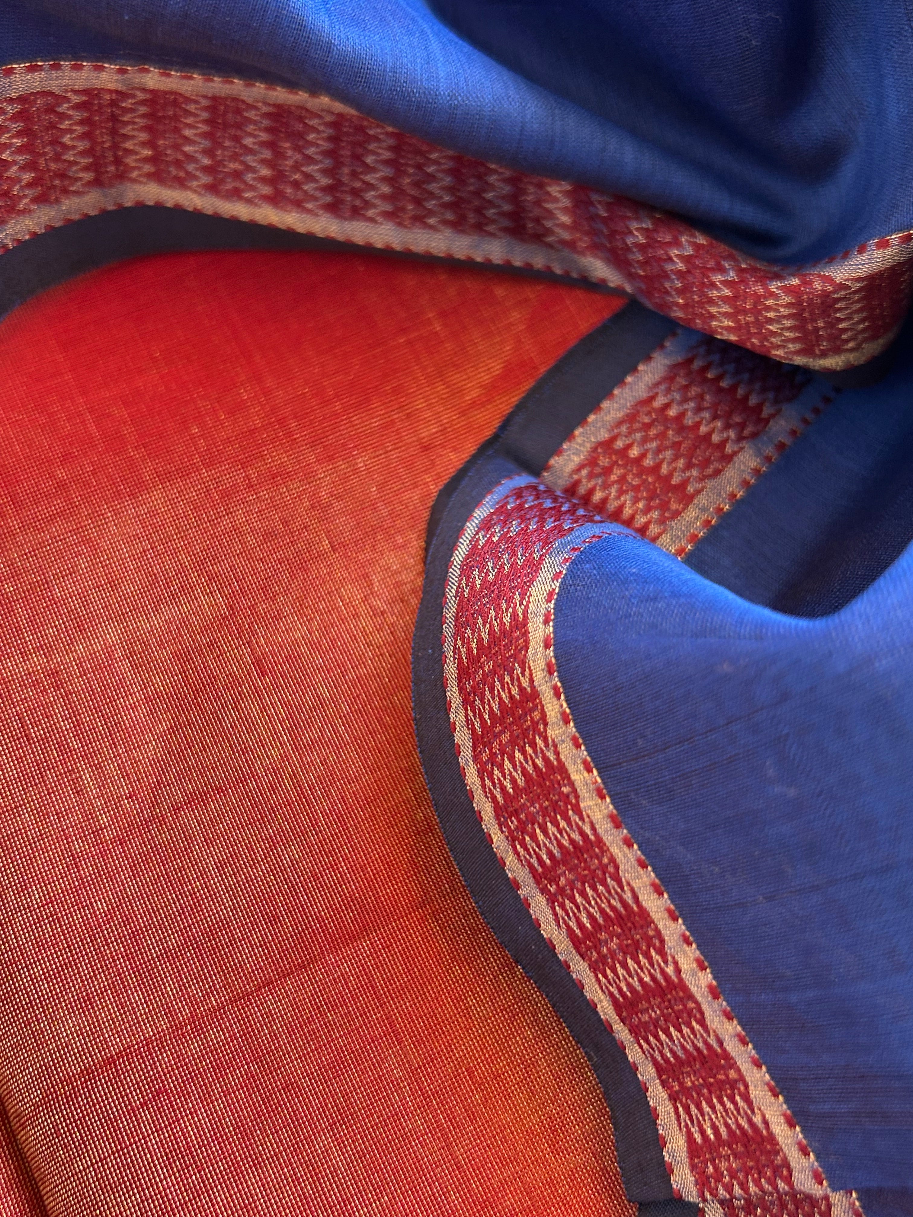 Handwoven Maheshwari Kurta Dupatta Set - Maroon & Royal Blue