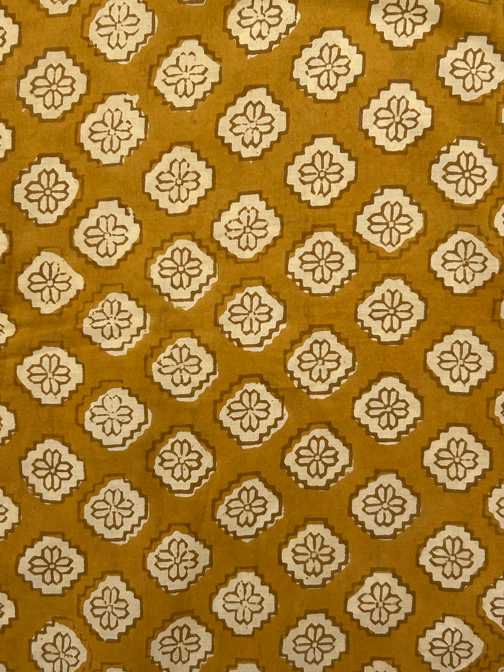Handblock 2.5m Cotton Fabric - Mustard Floral