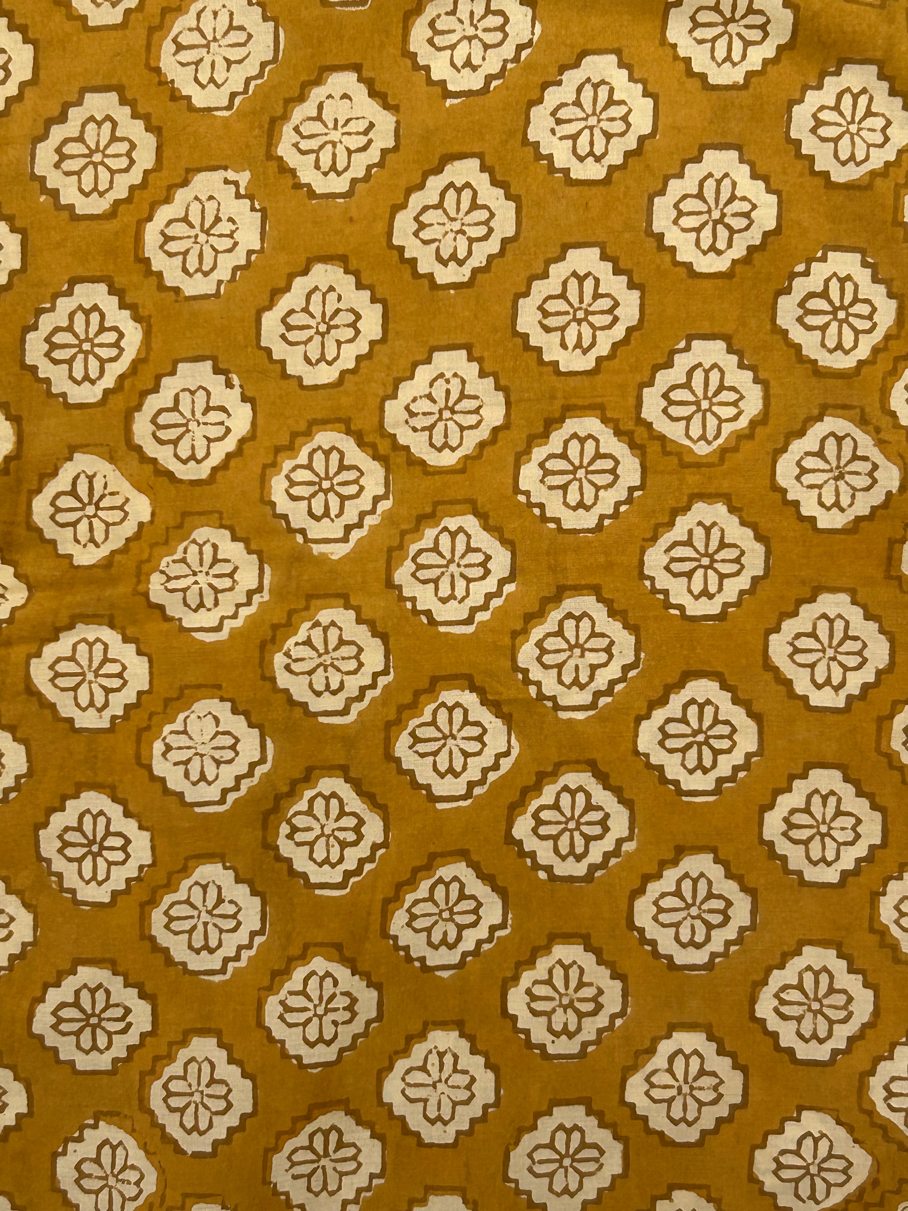Handblock 2.5m Cotton Fabric - Mustard Floral