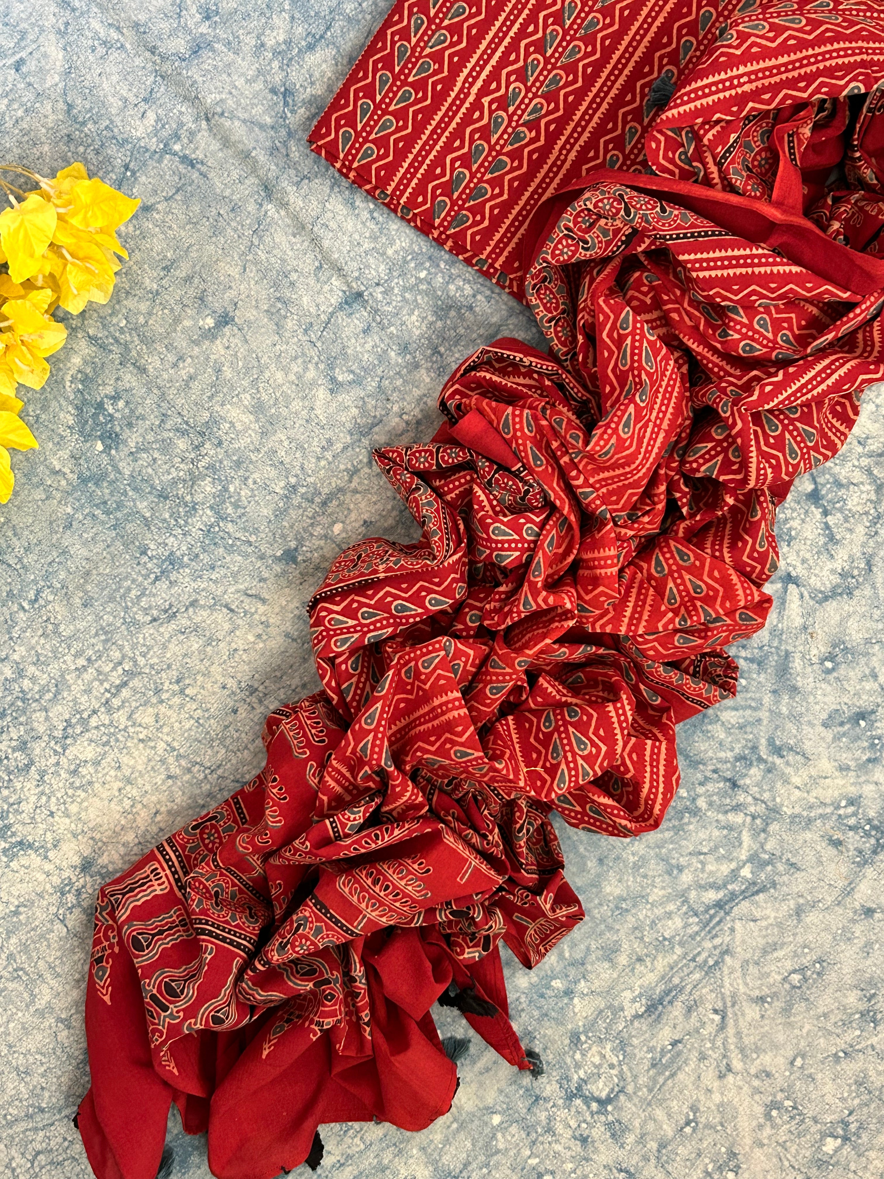 Natural Dyes Handcrafted Ajrakh Kurta Dupatta Set
