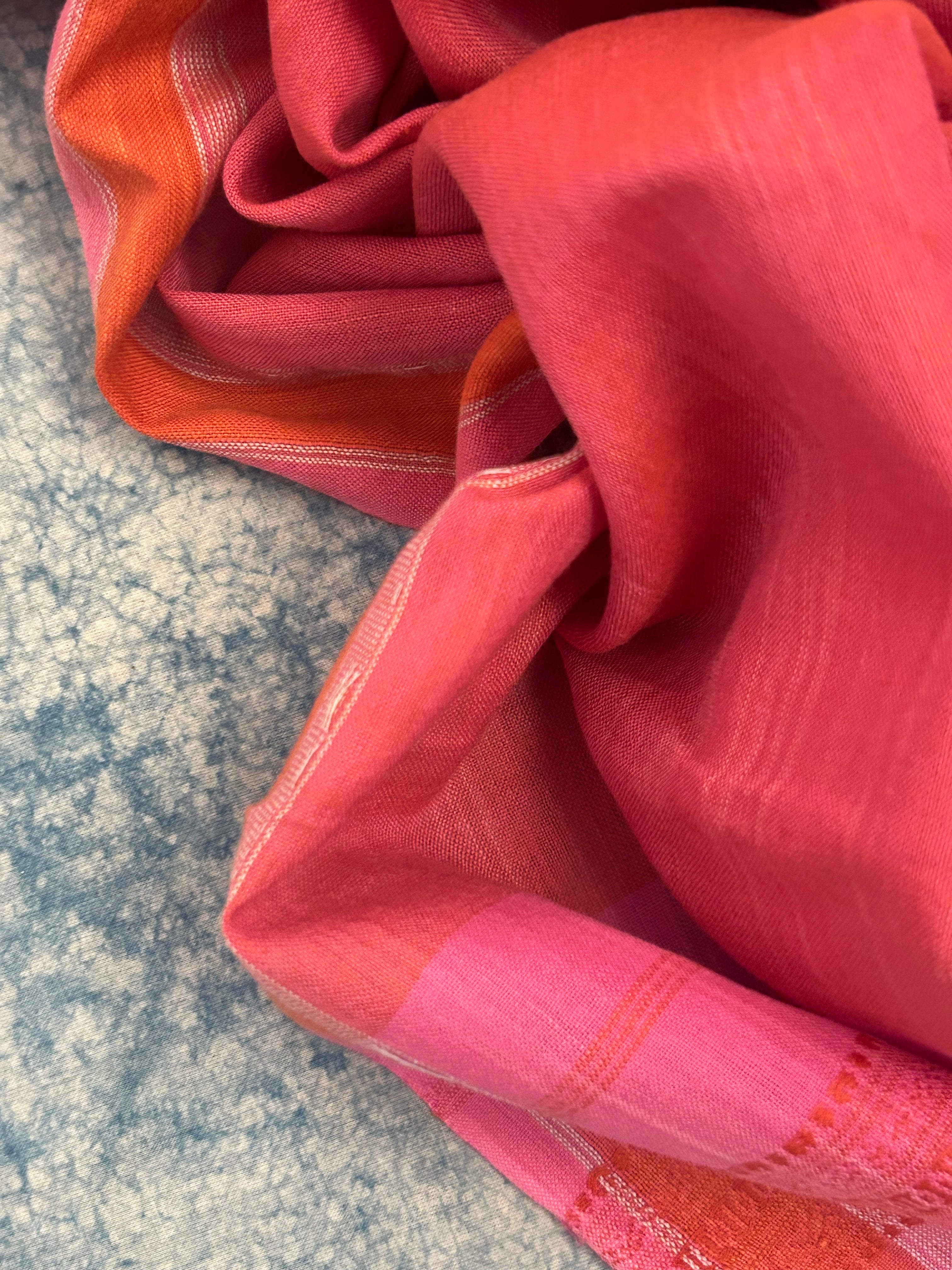 Handwoven Bhujodi Set - Pink and Peach Orange