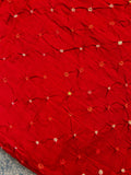 Handdone Ek Bundi Bandhani Cotton Satin Kurta Fabric - Vermillon Red