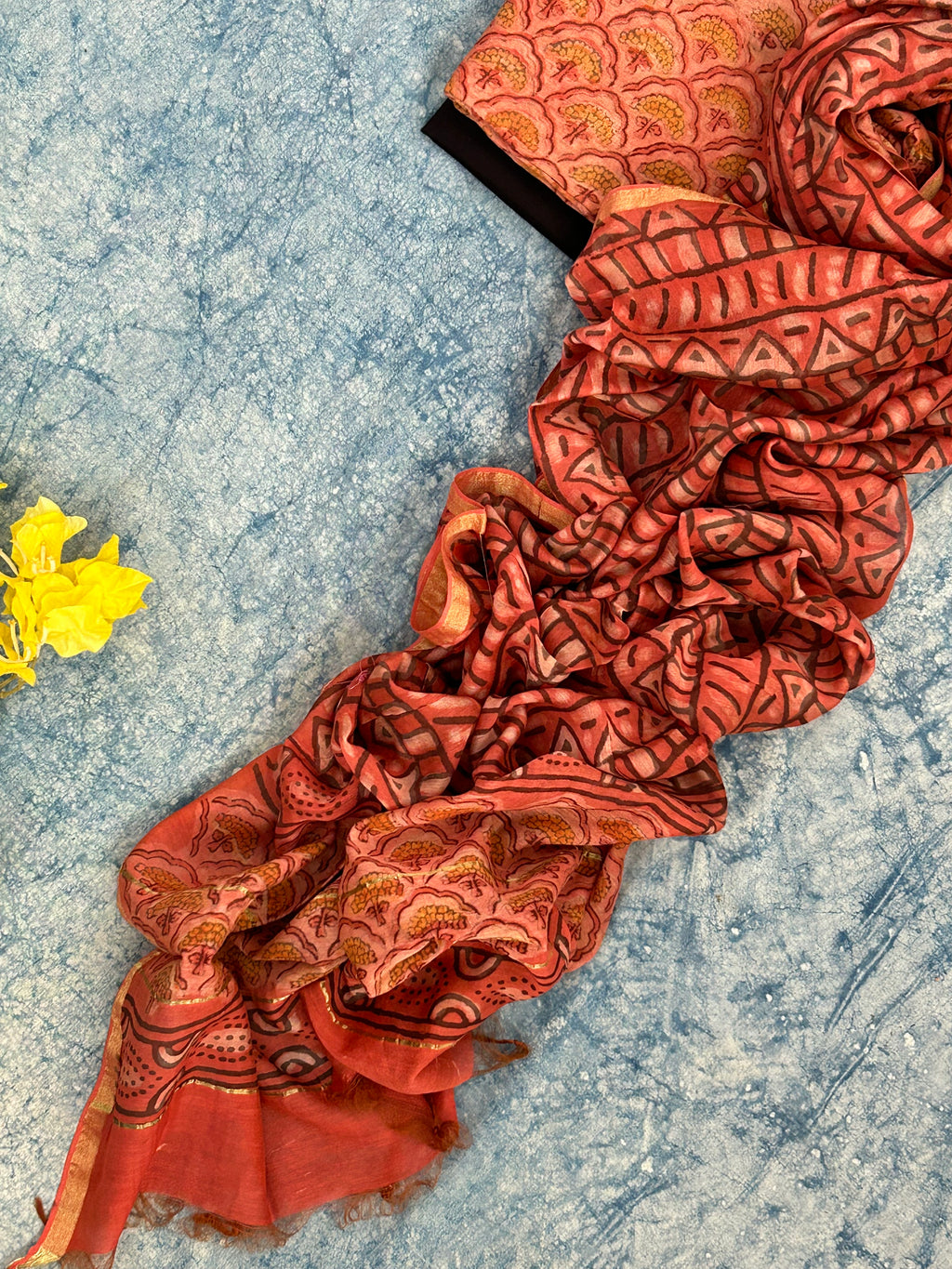 Handblock Chanderi Silk Cotton Suit