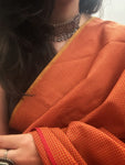 Handwoven 2.5m Checkered Fabric - Beige & Burnt Orange Red