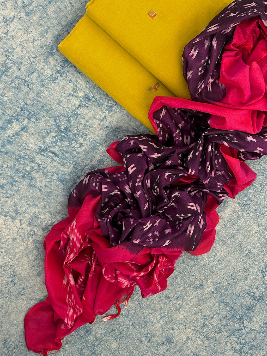 Handwoven Bengal Jamdani Ikath Kurta Dupatta set - Earthy Mustard