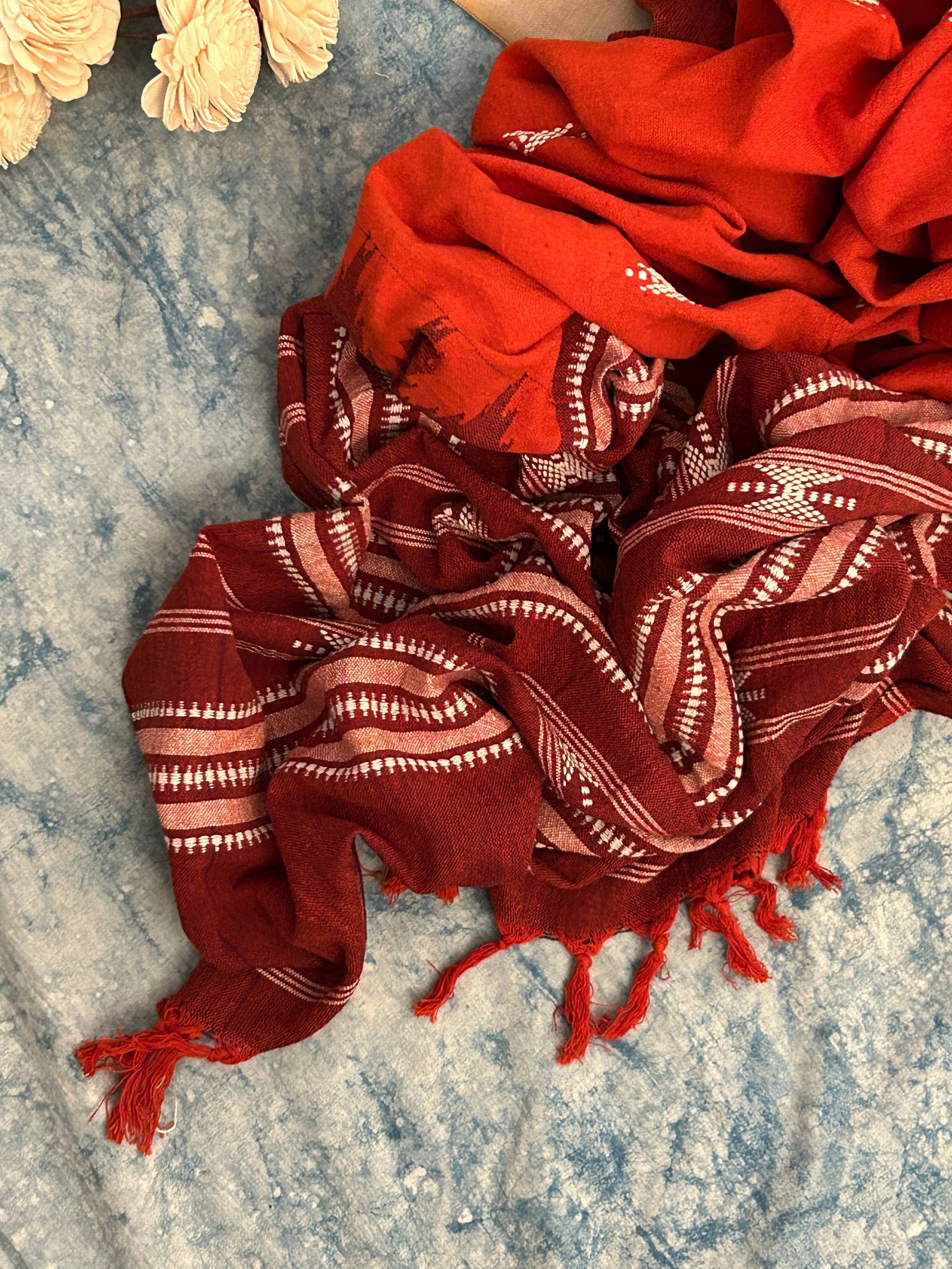 Handspun Handwoven Kotpad Suit Set -Blue Rust Stripes