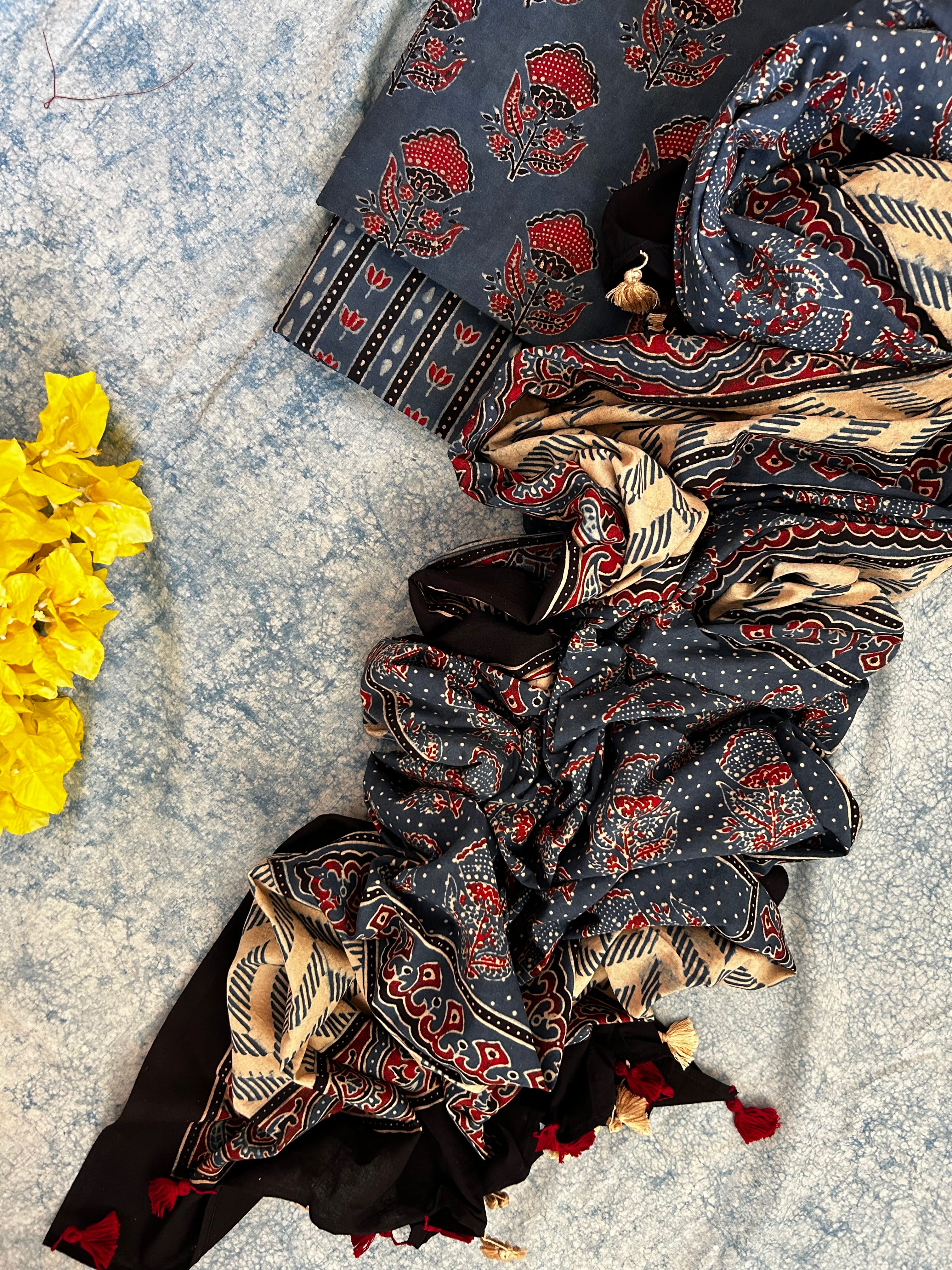 Natural Dyes Handblock Ajrakh Cotton Suit