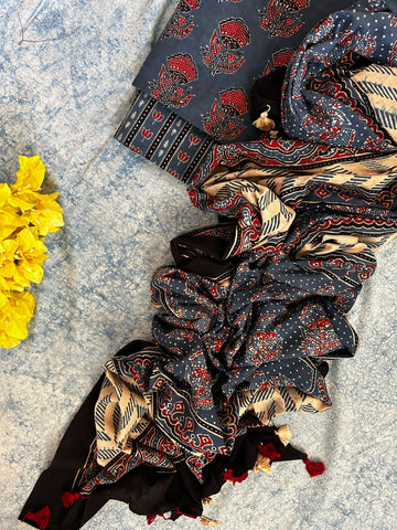Natural Dyes Handblock Ajrakh Cotton Suit