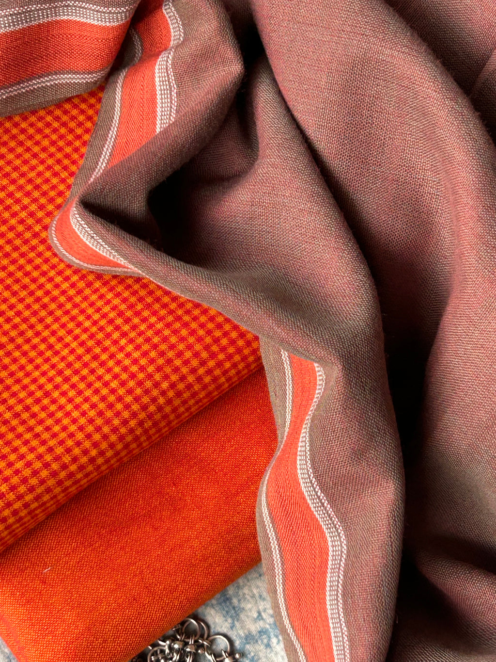 Handwoven Bhujodi Set - Orange and Olive